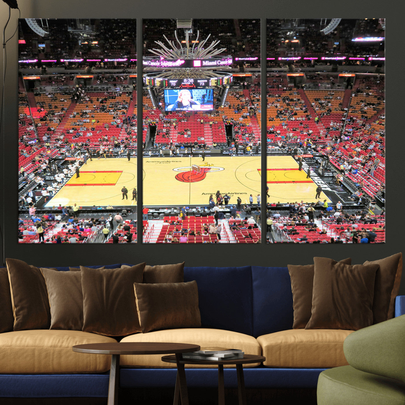 44024-MGV-CV-48X32-3P-Miami Heat Basketball Team Print Wall Art- Kaseya Center Stadium Wall Art Canvas Print