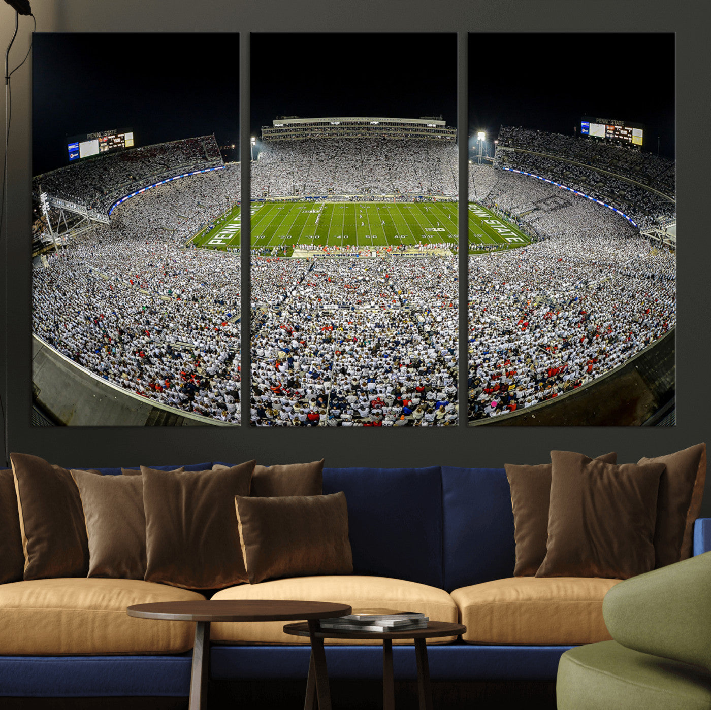 MGV-CV-48X32-3P - Beaver Stadium Night Game Triple Canvas Wall Art - Penn State Nittany Lions Football Match