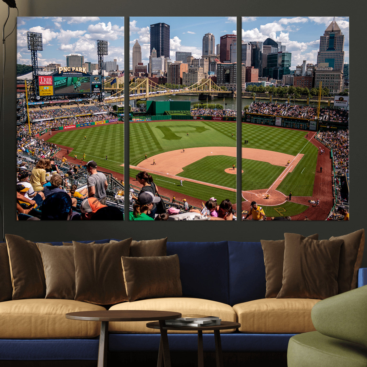66872-MGV-CV-36X24-Pittsburgh Pirates Baseball Team Print - PNC Park Stadium Wall Art Canvas Print - Ready to Hang