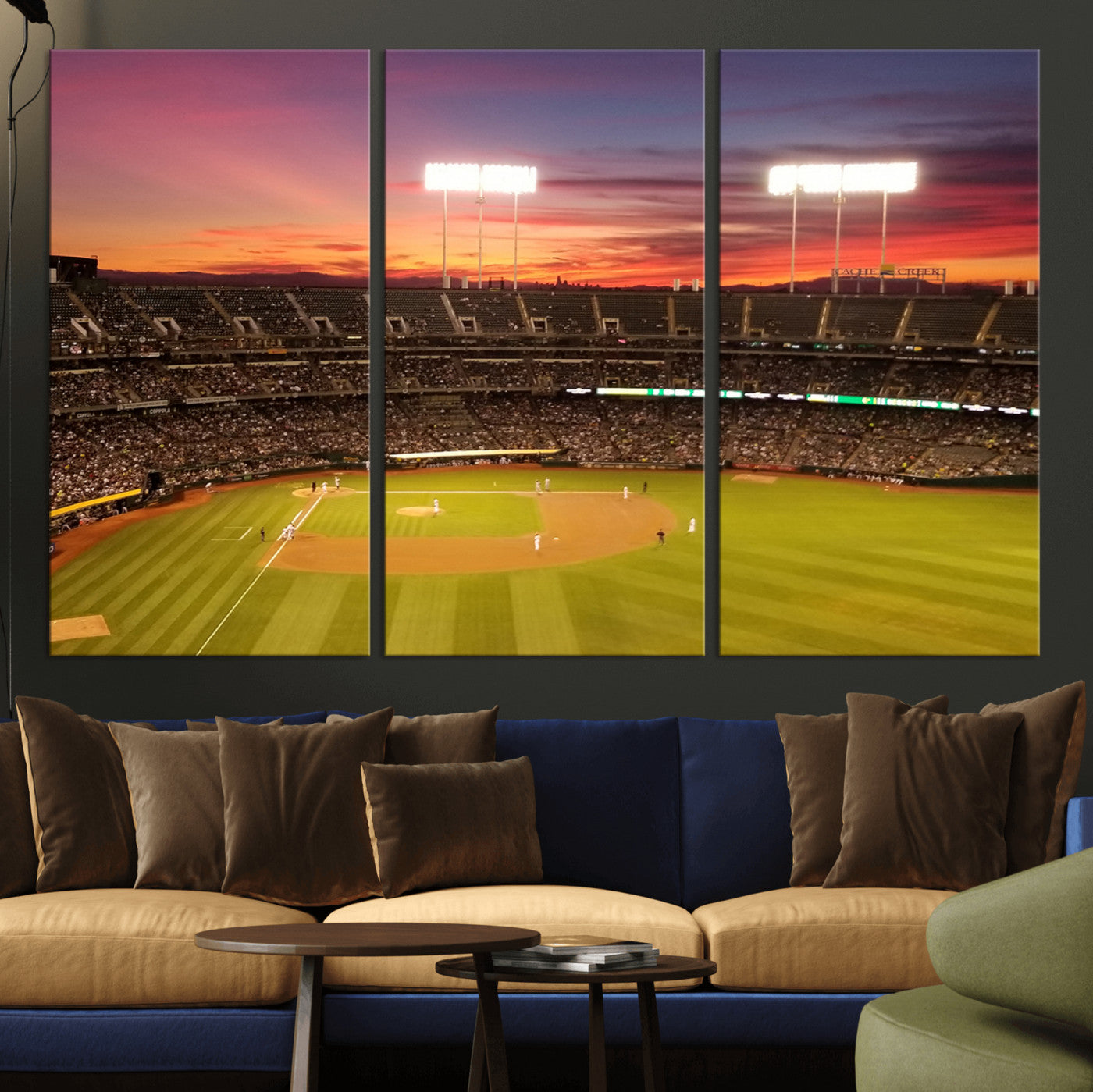 MGV-CV-48X32-3P - Oakland Athletics Baseball Team Print - Oakland Coliseum Stadium Wall Art Canvas Print