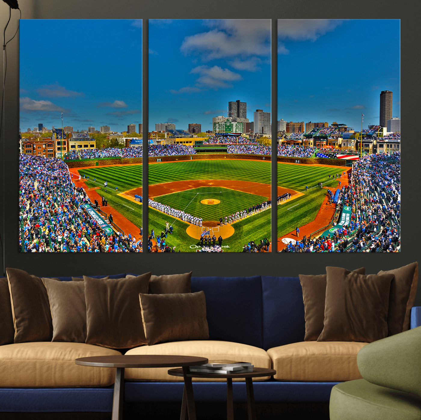 MGV-CV-48X32-3P - Wrigley Field Chicago Cubs Canvas Wall Art - Iconic Baseball Stadium Print for Sports Lovers - Ready
