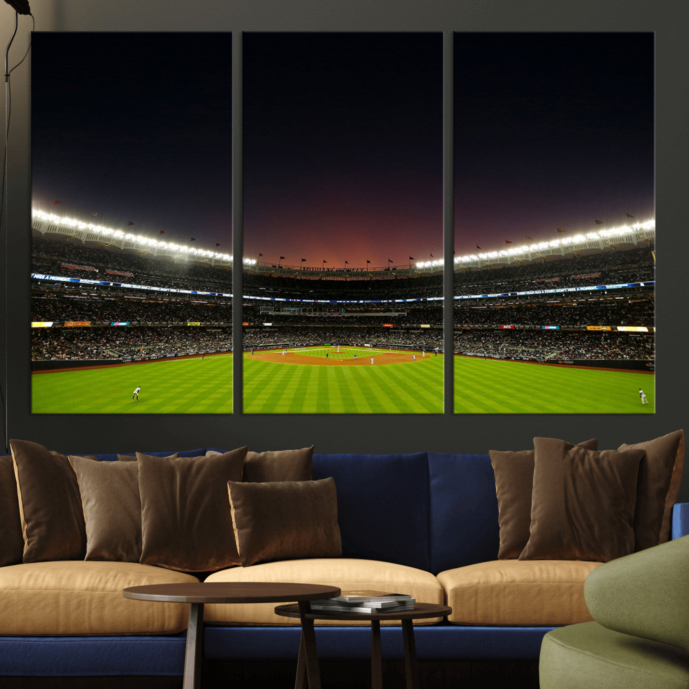 MGV-CV-48X32-3P - Yankee Stadium Night Game Triple Canvas, Yankee Stadium Canvas Wall Art - New York Yankees MLB Match