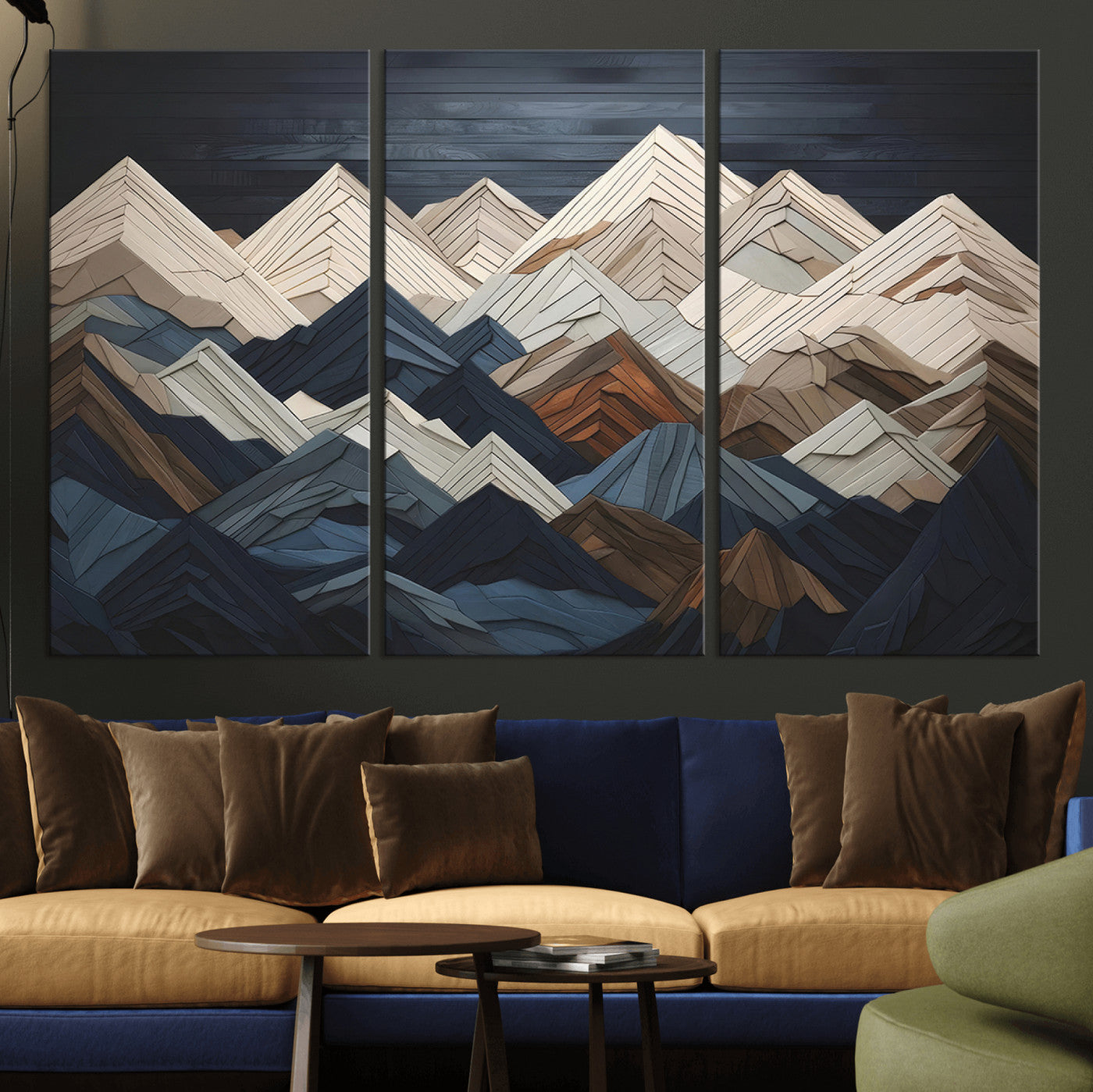 12896-MGV-CV-36X24 - Wood Mountain Range Wall Art - Ready to Hang 3-Piece Set for Modern Rustic Decor, Abstract Wooden