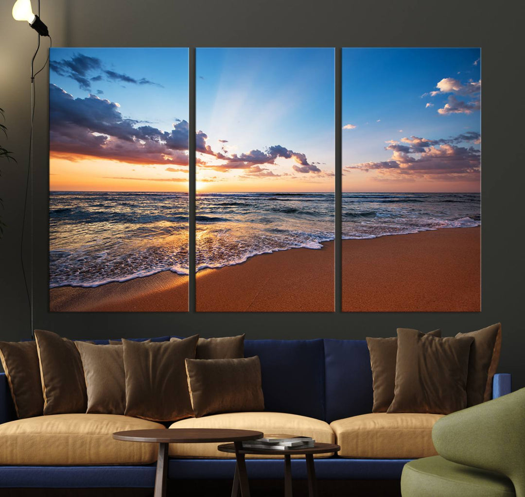 Golden Hour Beach Sunset Wall Art | Canvas Print | Ready to Hang | Coastal Wall Art for Living Room