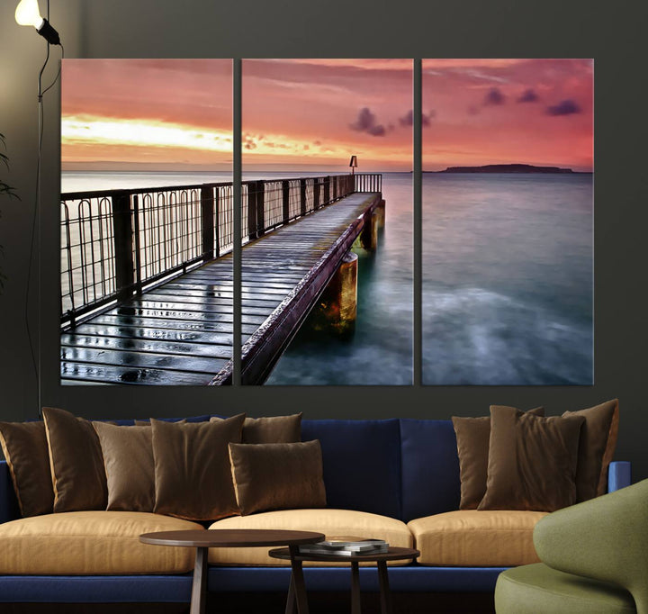 Serene Pier at Sunset Wall Art | Canvas Print | Ready to Hang | Coastal Decor for Living Room