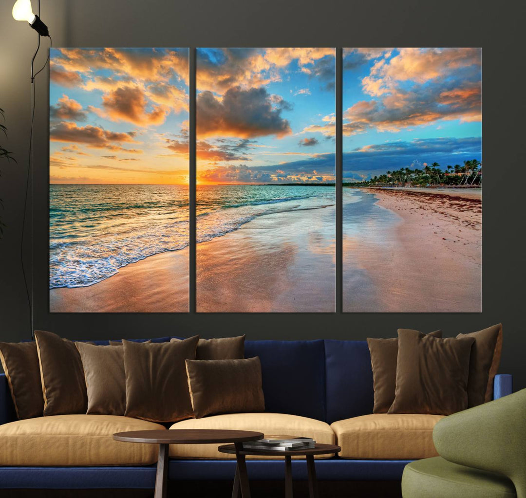 Serene Beach Sunset Wall Art | Coastal Ocean Canvas Print | Ready to Hang Tropical Decor for Home or Office