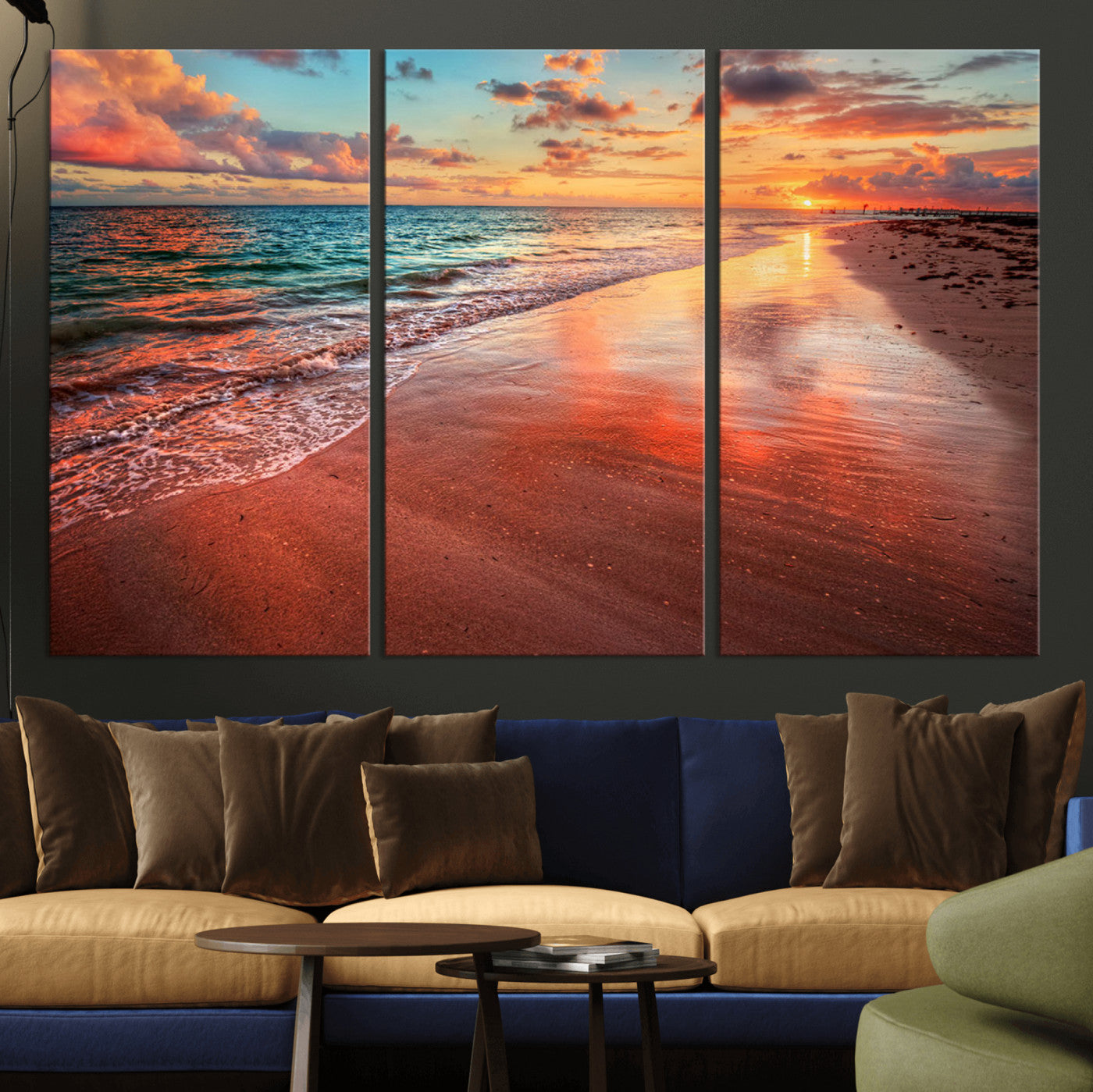 MGV-CV-48X32-3P - Sunset Beach Wall Art | Ocean Canvas Print | Coastal Wall Art | Tranquil Sunset Canvas Print