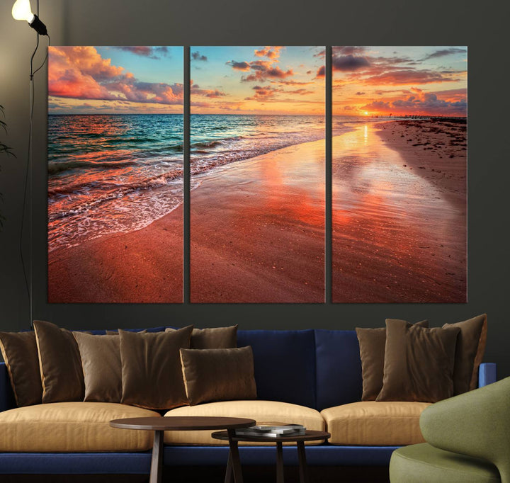 Stunning Sunset Beach Wall Art | Ocean Canvas Print | Coastal Wall Art | Ready to Hang | Tranquil Sunset Canvas for Home & Office Decor