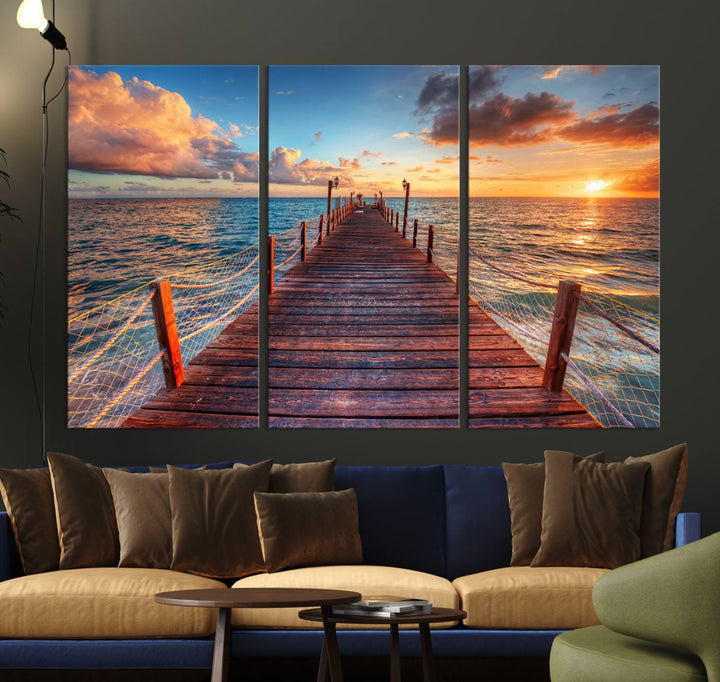 Vibrant Beach Sunset Wall Art | Coastal Ocean Canvas Print | Ready to Hang Tropical Decor for Living Room or Office