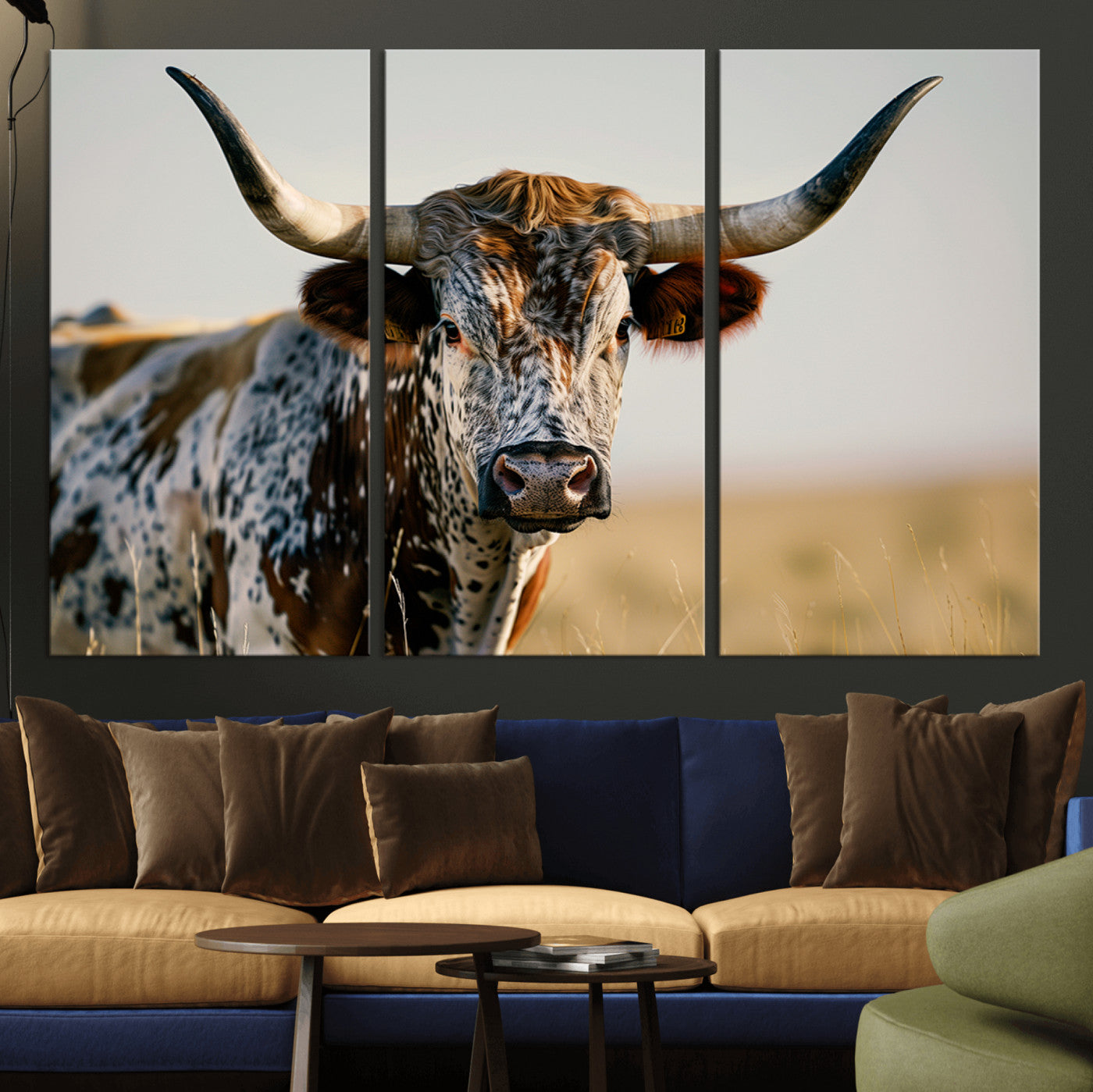 MGV-CV-48X32-3P - Texas Bull Longhorn Wall Art Canvas Print for Farm House Wall Decor, Farmhouse Wall Art Print