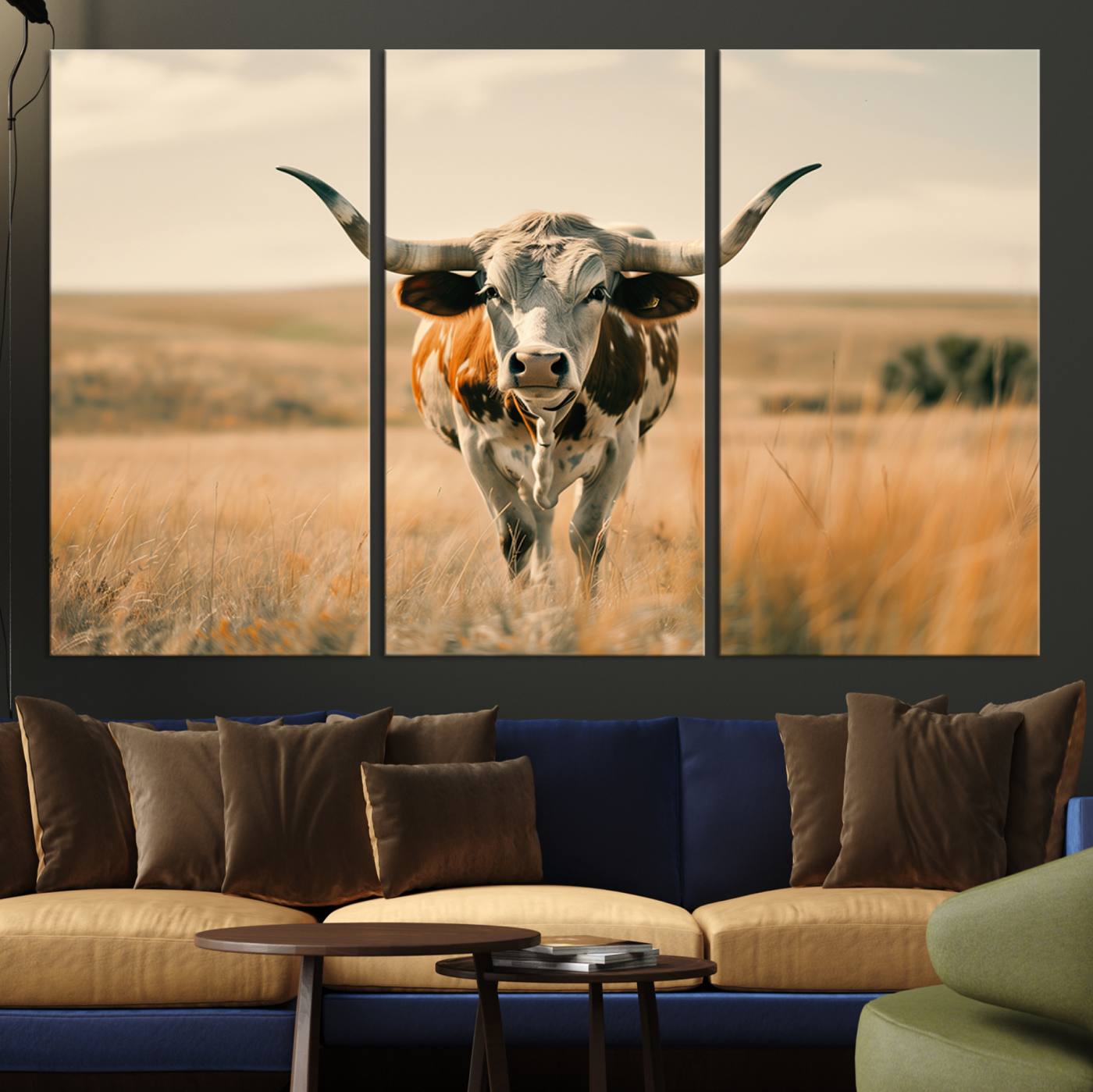 16580-MGV-CV-36X24-Texas Cow Longhorn Wall Art Canvas Print for Farm House Wall Decor, Farmhouse Cow Print Canvas Wall Art Print