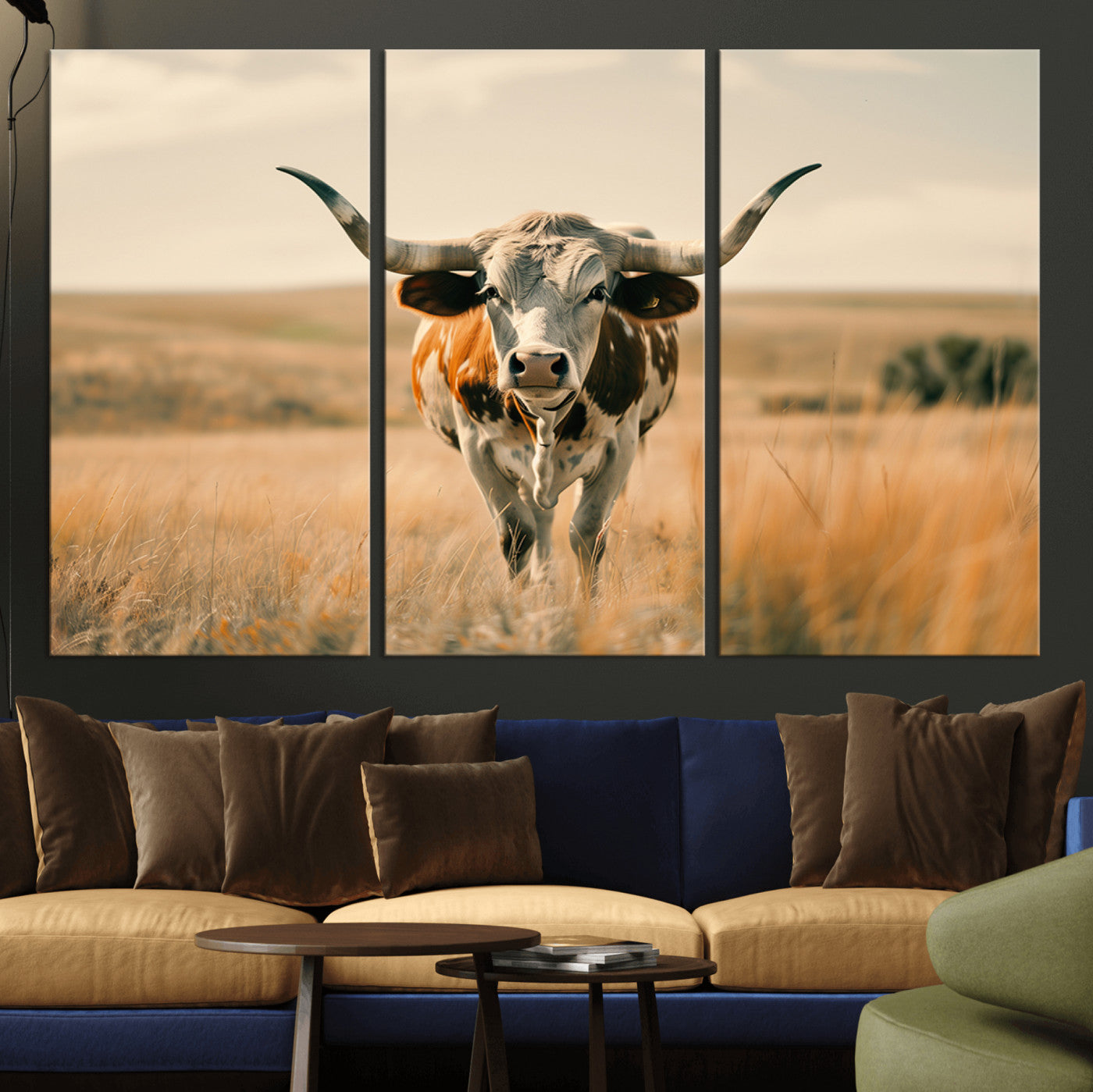 MGV-CV-48X32-3P - Texas Cow Wall Art Canvas Print for Farm House Wall Decor, Farmhouse Wall Art Print