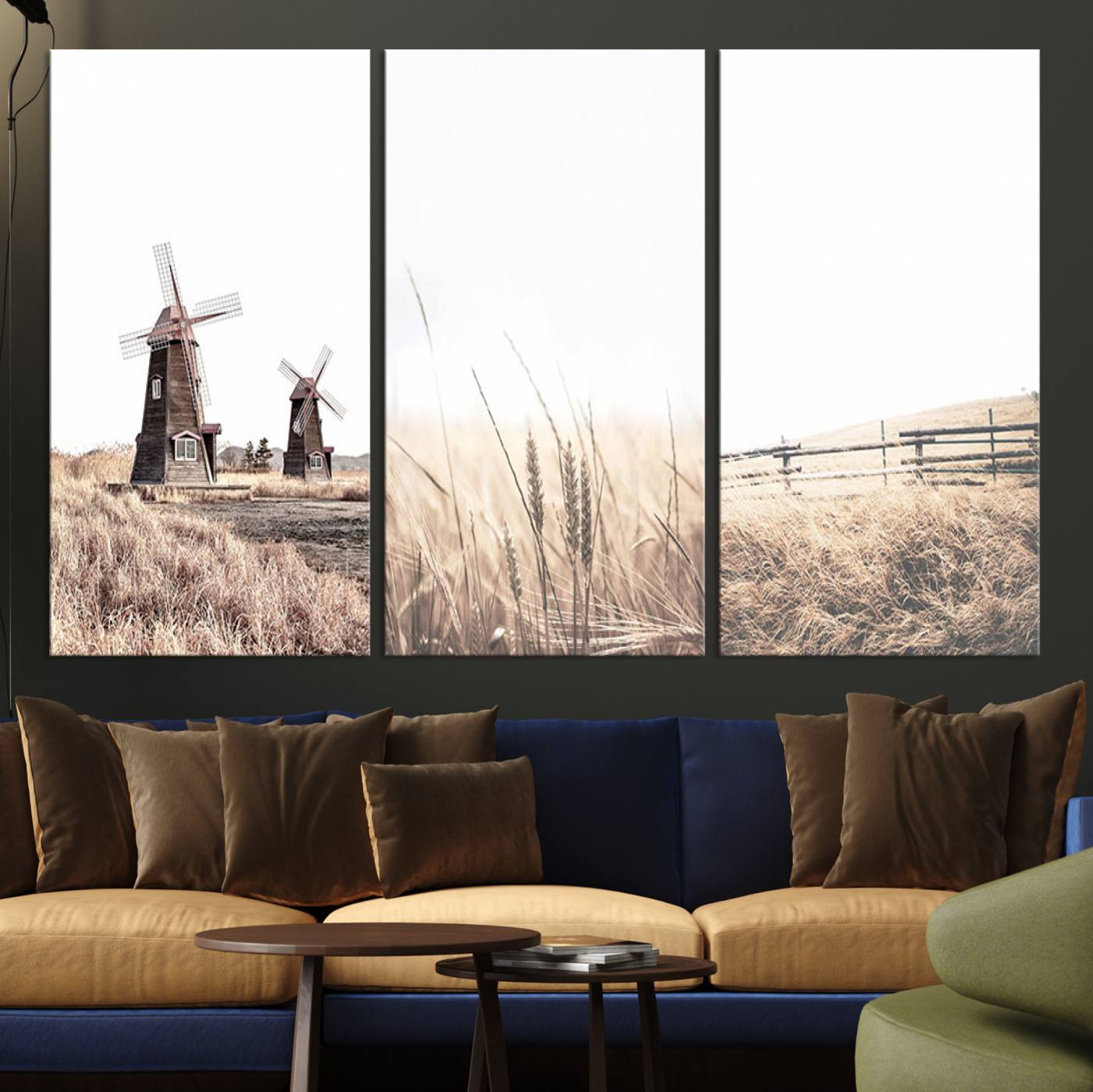 56649-MGV-CV-60X30-3P-Farm Prints Set, Farmhouse Wall Art Canvas, Country House Decor, Country House Decor, Barn Print, Wheat Print