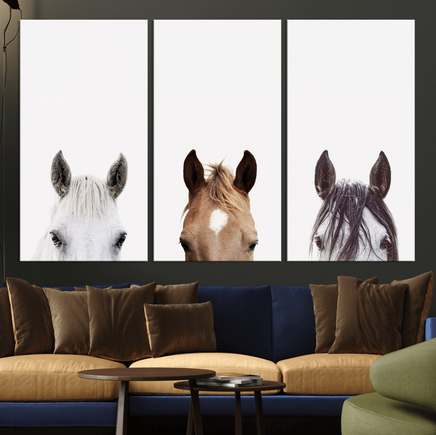59160-MGV-CV-36X24-Horse Prints Set, Set of 3 Horse Wall Art, Horses Portraits, Farmhouse Wall Art, Farm Animals