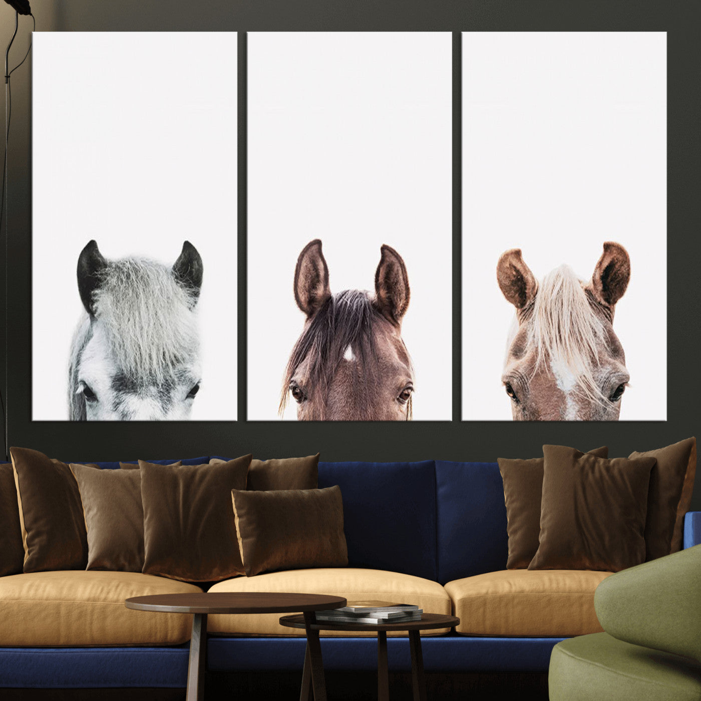 16020-MGV-CV-36X24-Horse Wall Art - Minimalist Horse Triptych Wall Art – Modern 3-Panel Giclée Canvas Featuring Horse