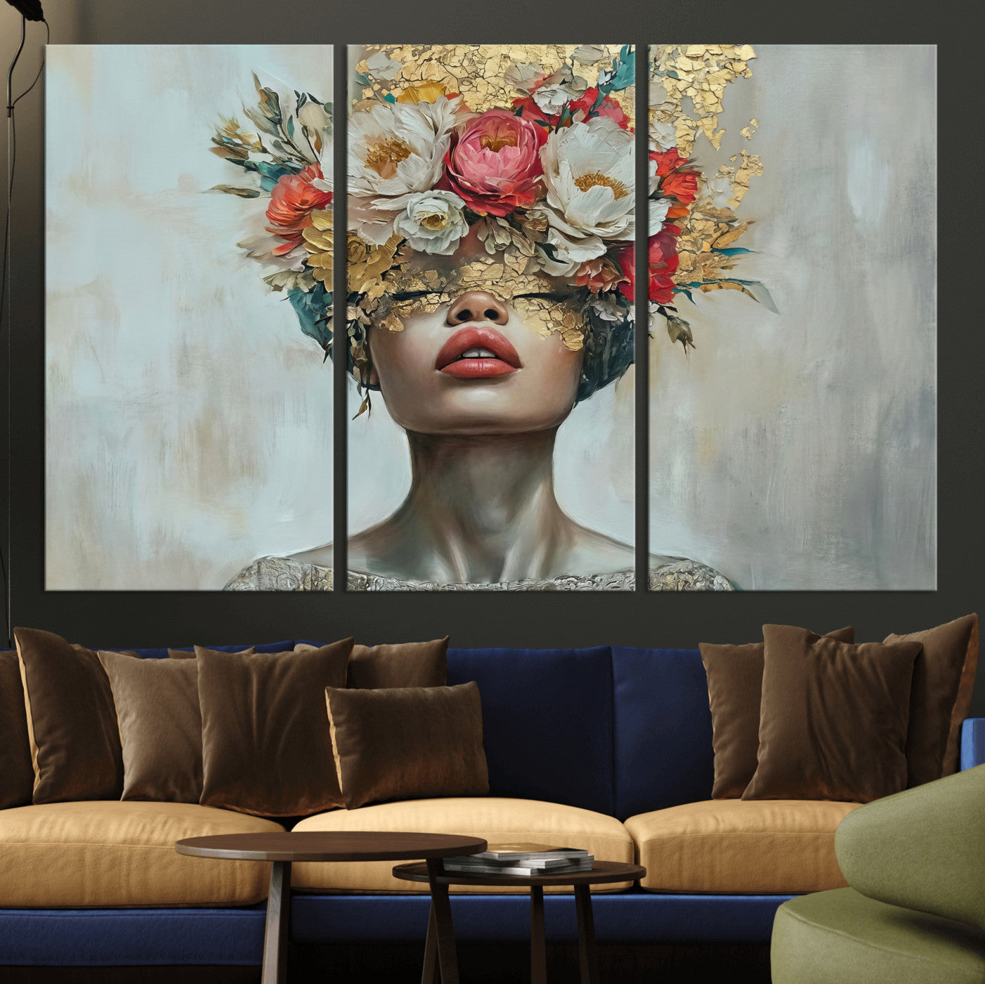 26919-MGV-CV-36X24 - Golden Petal Wall Art Canvas Print - Silhouette Woman Wall Art Canvas Print, Floral Woman Portrait