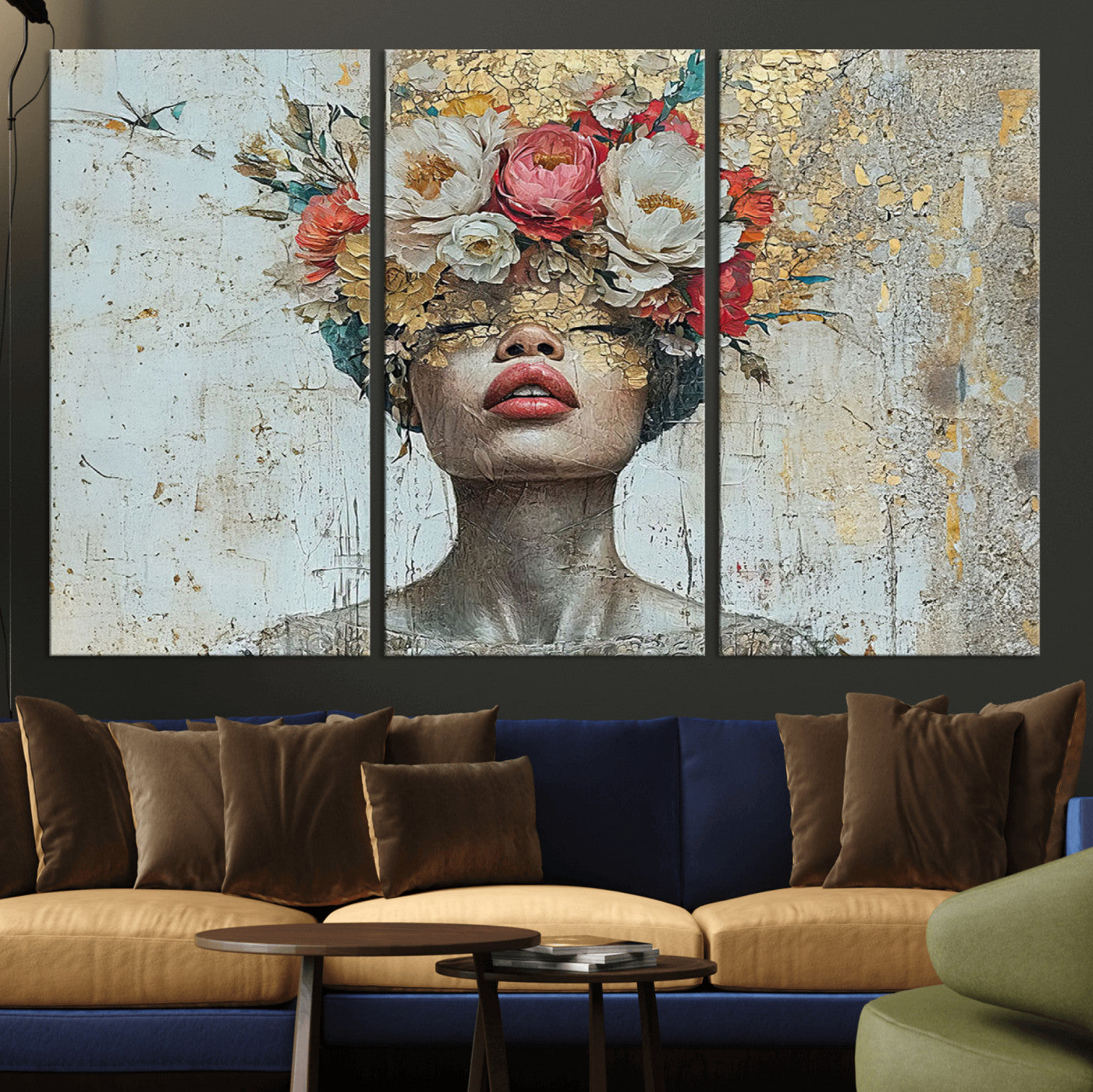 26919-MGV-CV-36X24-Golden Petal Wall Art Canvas Print - Silhouette Woman Wall Art Canvas Print, Floral Woman Portrait