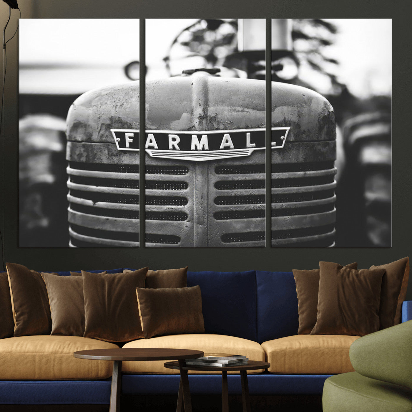 MGV-CV-48X32-3P - Vintage Farmall Tractor Wall Art Canvas Print, Rustic Farmhouse Decor Ready to Hang