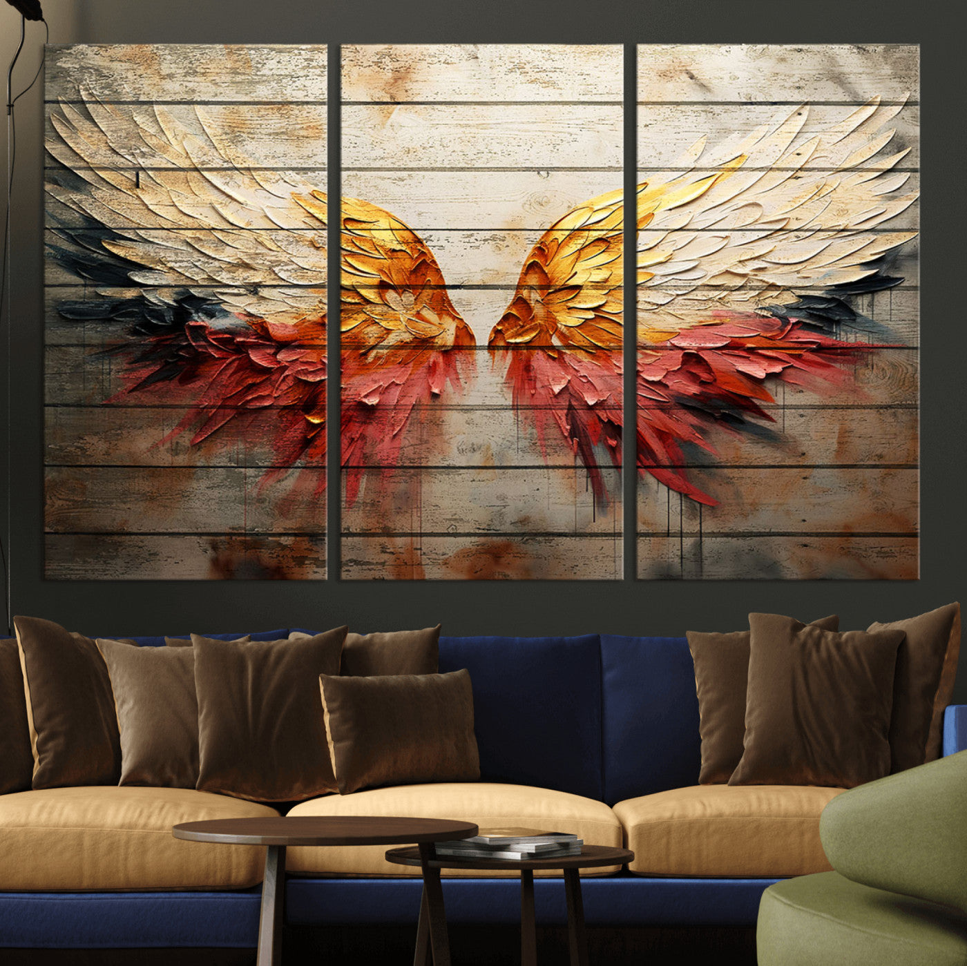 MGV-CV-48X32-3P - Abstract Angel Wings Canvas Wall Art – Framed and Ready to Hang Modern Angelic Wings Decor for