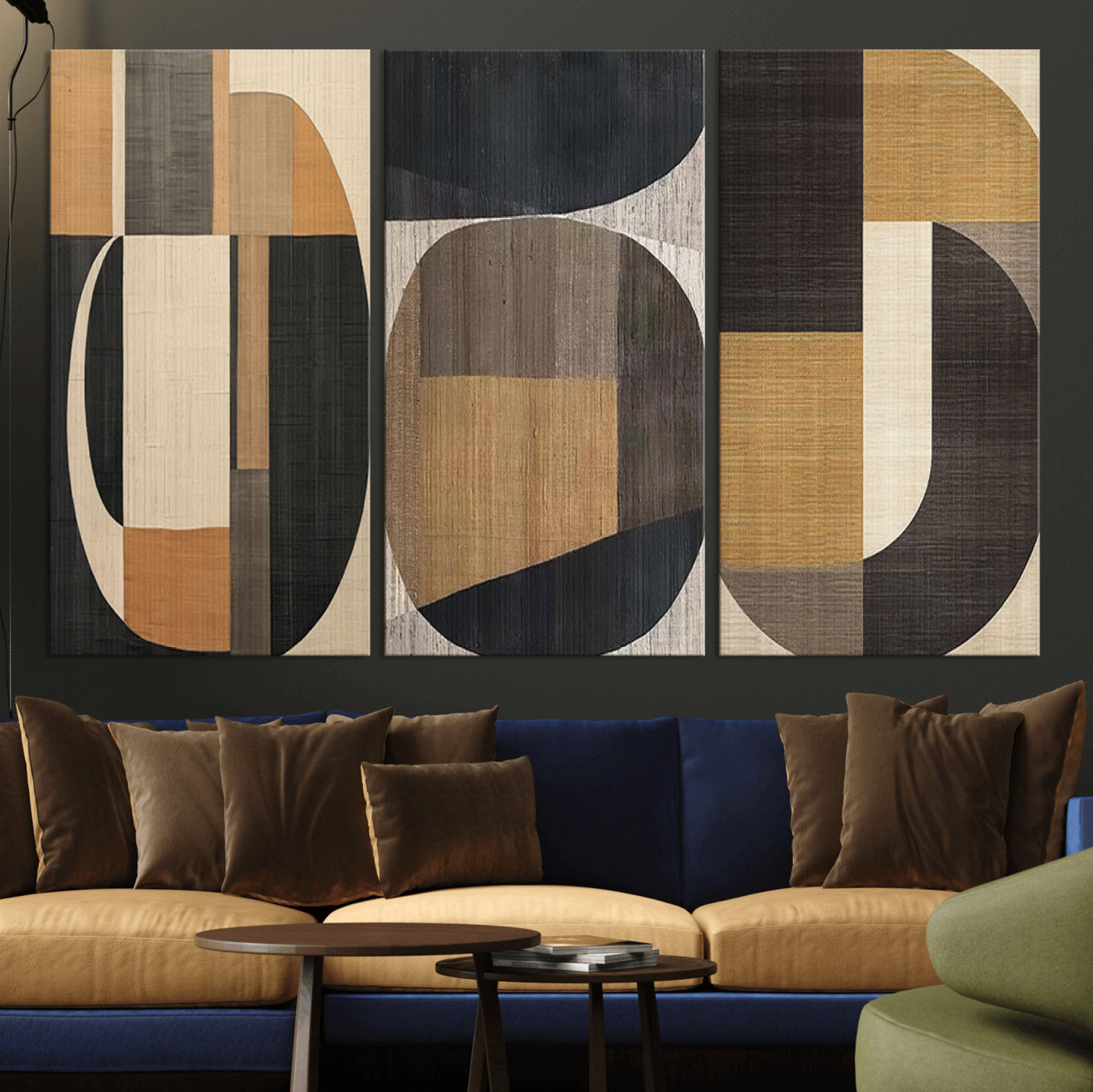 MGV-CV-48X32-3P - Modern Brown Wabi Sabi Abstract Wall Art Canvas Print Set, Minimalist Wall Art