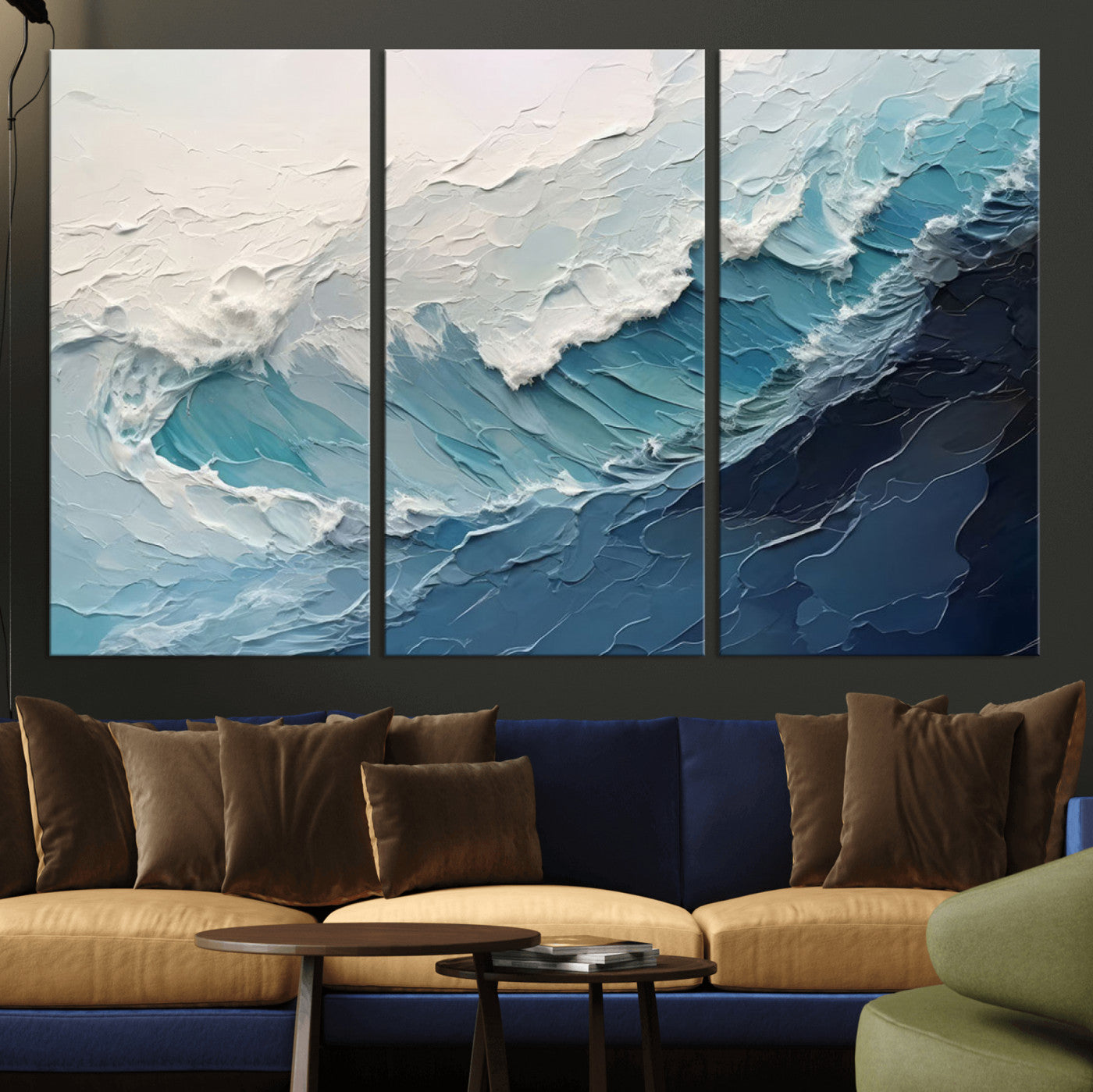 MGV-CV-48X32-3P - Ocean Wave Canvas Wall Art Print - Coastal Wall Decor for Living Room - Large Ocean Wave Wall Art