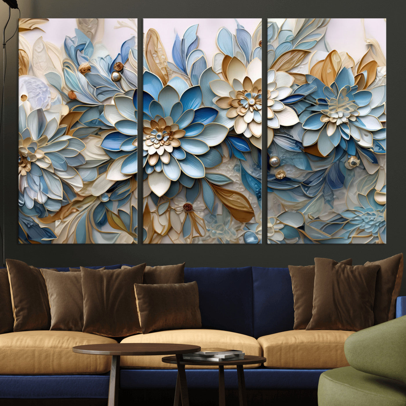 MGV-CV-48X32-3P - Blu Abstract Flower Wall Art Canvas Print