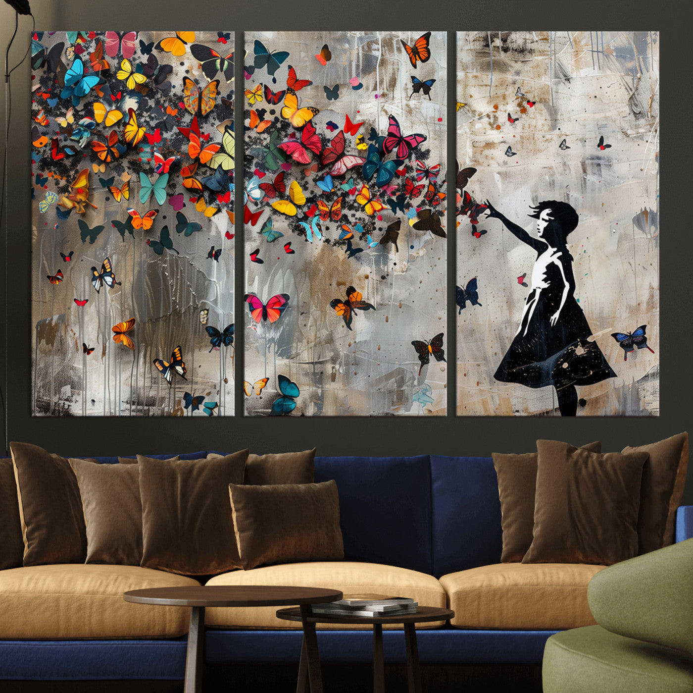 40269-MGV-CV-36X24-Banksy Wall Art - Banksy Girl and Butterfly Explosion Wall Art Canvas Print | Girl with Butterflies