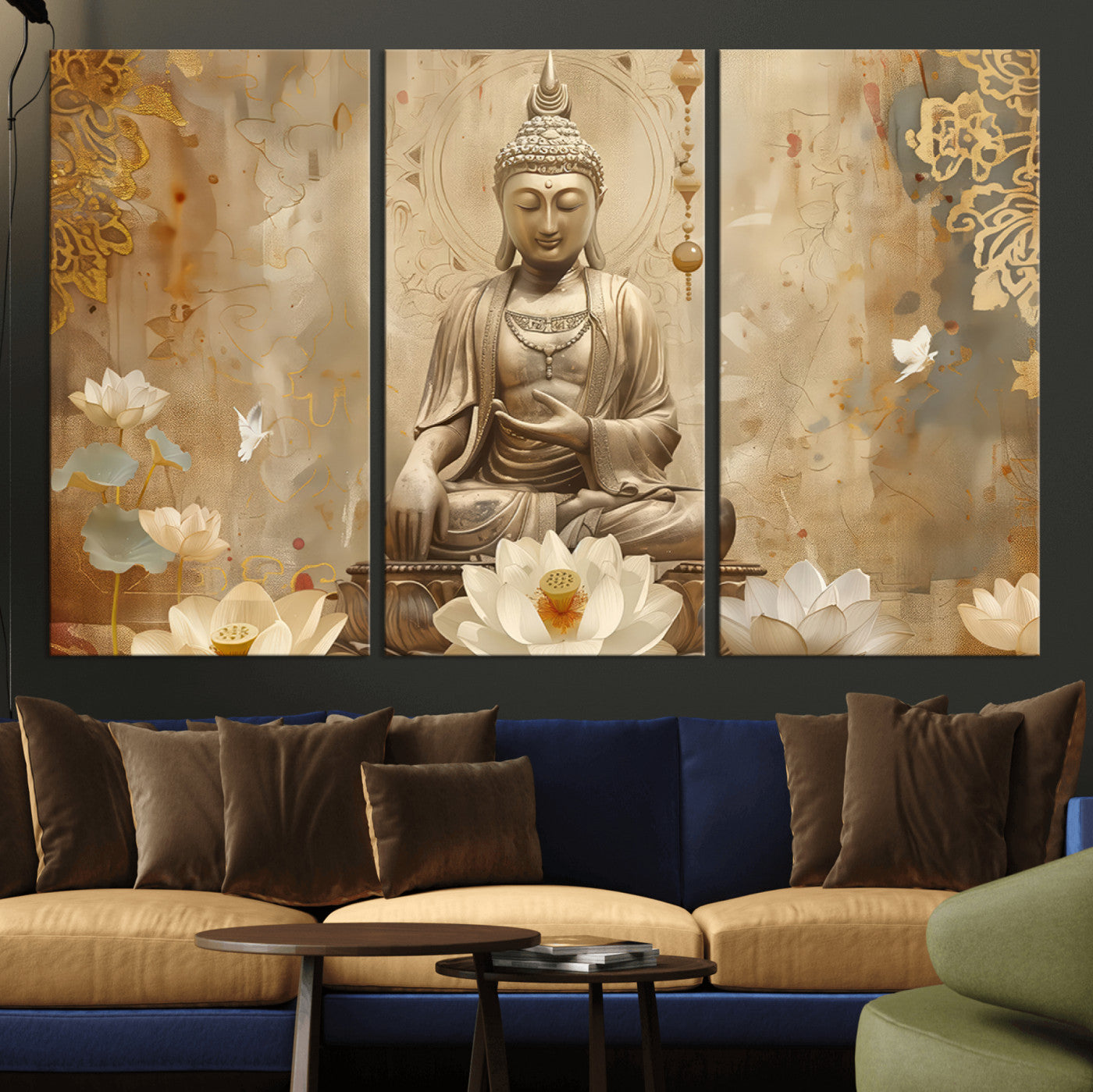 MGV-CV-48X32-3P - Buddha Wall Art Canvas Print, Buddha Meditation Room Decor, Yoga Room Wall Decor