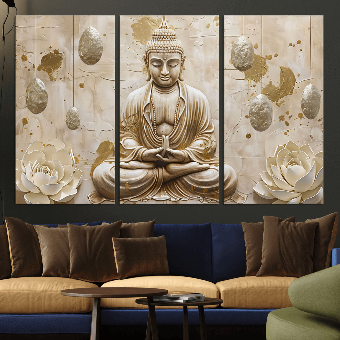 MGV-CV-48X32-3P - Serene Buddha Wall Art | Yoga Room Decor and Meditation Wall Art Print | Framed and Ready to Hang
