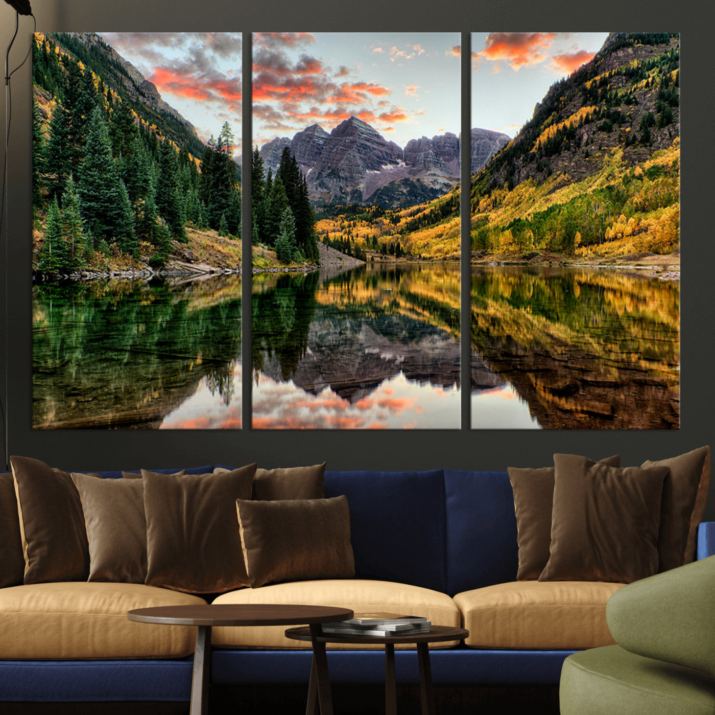 MGV-CV-48X32-3P - Maroon Bells Wall Art - Scenic Canvas Print of Maroon Bells in Autumn for Elegant Home or Office