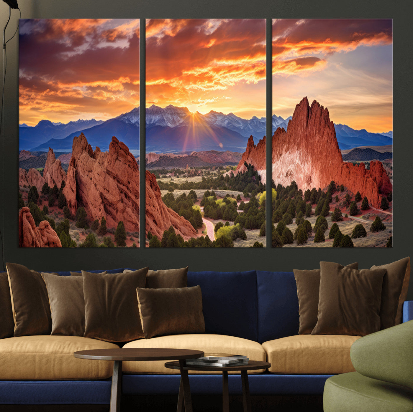 MGV-CV-48X32-3P - Rocky Mountains Sunset Wall Art Canvas Print – Ready to Hang, Framed Colorado Landscape