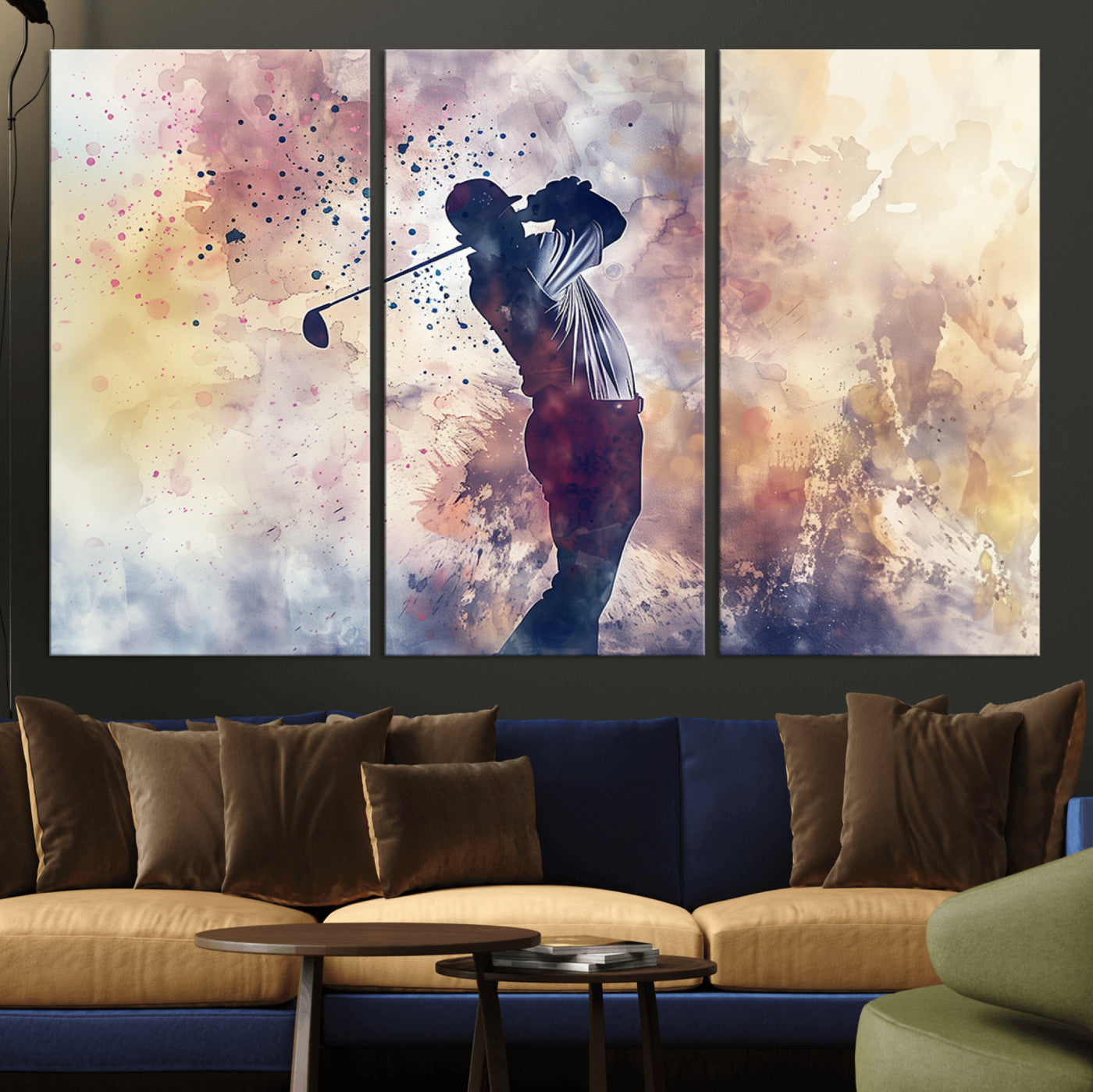 10848-MGV-CV-36X24-Abstract Watercolor Golf Player Wall Art Canvas Print