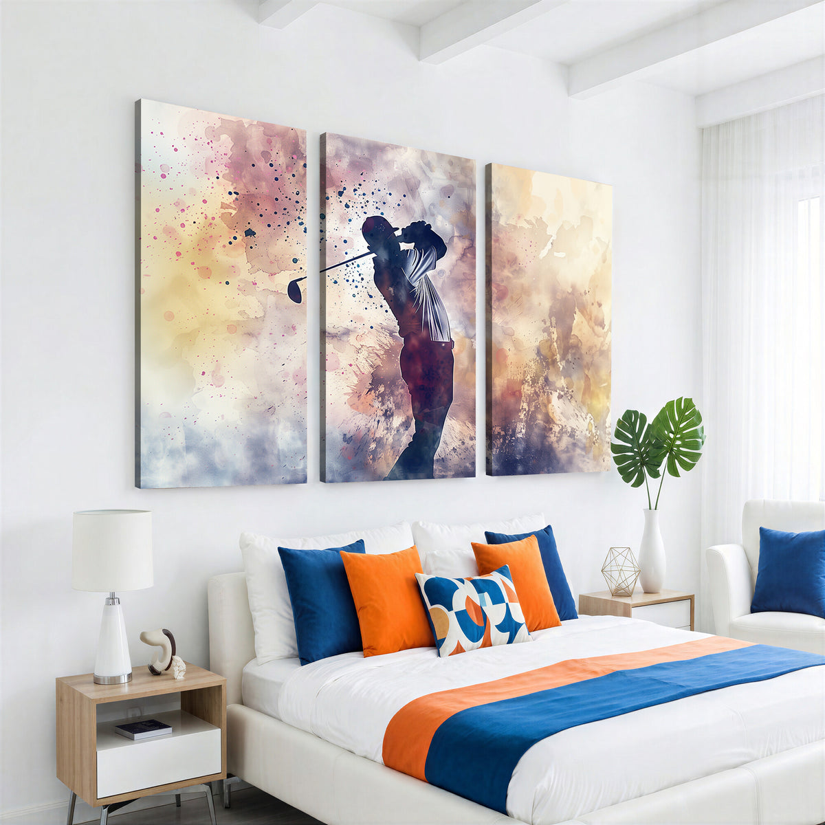 10848-MGV-CV-36X24 - Abstract Watercolor Golf Player Wall Art Canvas Print