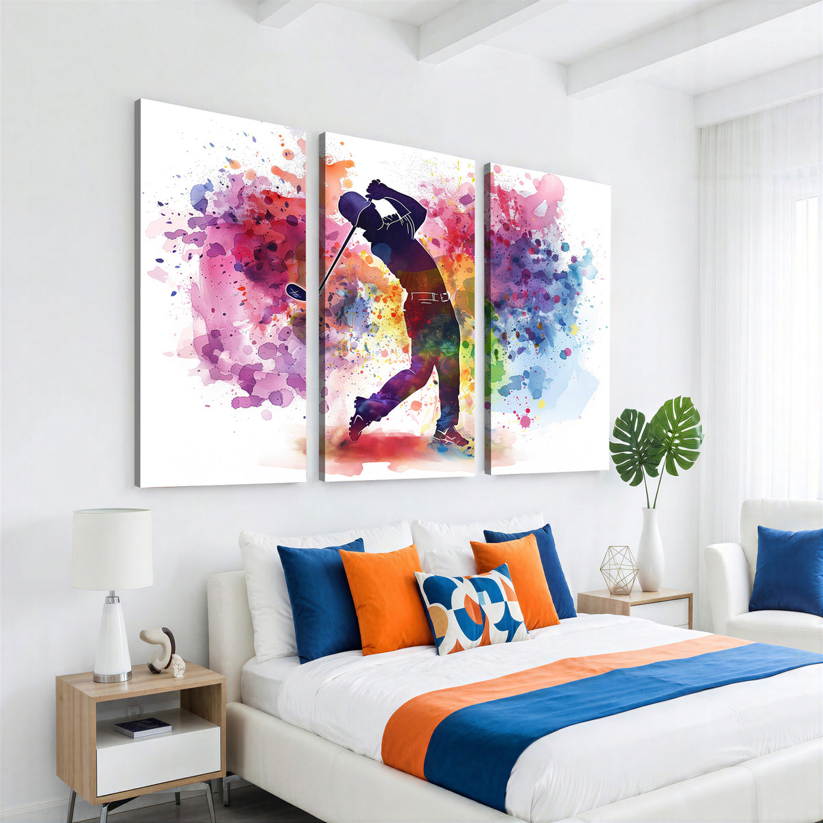 66537-MGV-CV-36X24 - Colorful Golfer Swing Wall Art Canvas Print, Ready to Hang