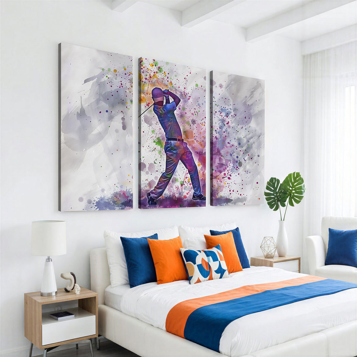 60116-MGV-CV-36X24 - Watercolor Golf Swing Wall Art Canvas Print, Vibrant, Framed and Ready to Hang