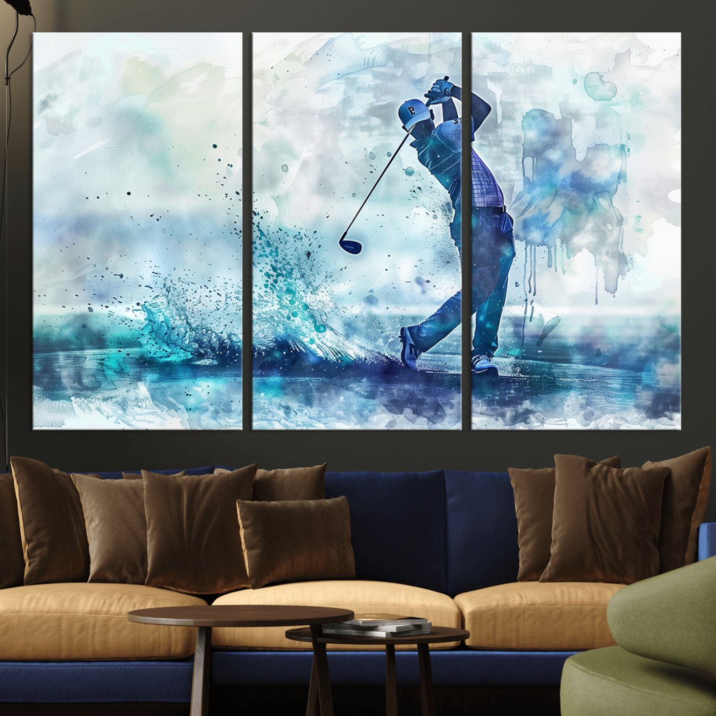 MGV-CV-48X32-3P - Golf Swing Wall Art Canvas Print - Sports-Inspired Watercolor Decor - Ready to Hang