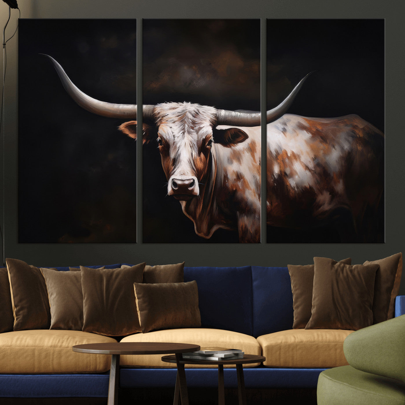 MGV-CV-48X32-3P - Texas Longhorn Wall Art Canvas Print | Western Ranch Decor | Bold Rustic Cattle Artwork | Ready to