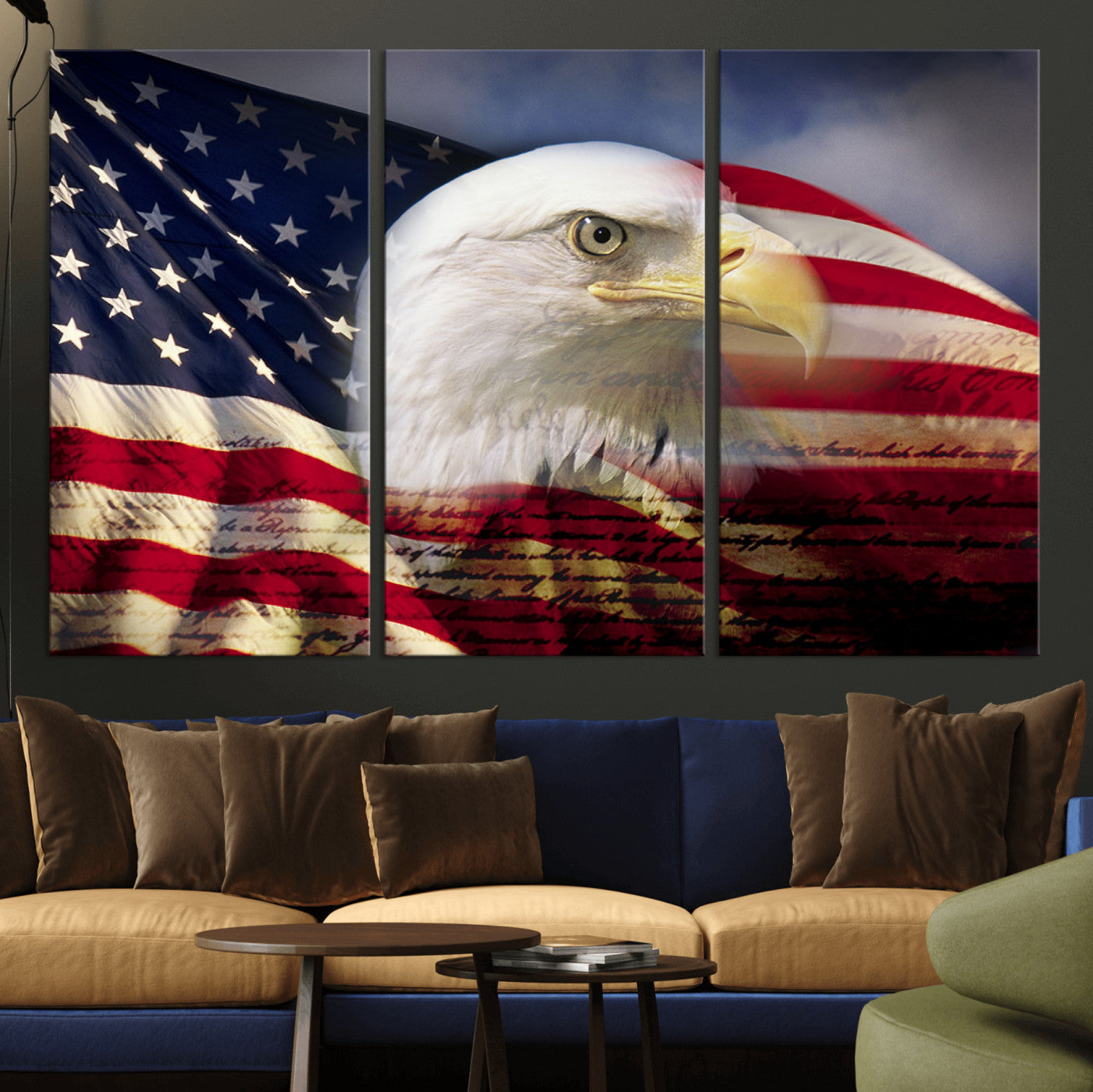 MGV-CV-48X32-3P - American Flag Eagle Symbol Wall Art, American Flag Eagle Wall Art Canvas Print