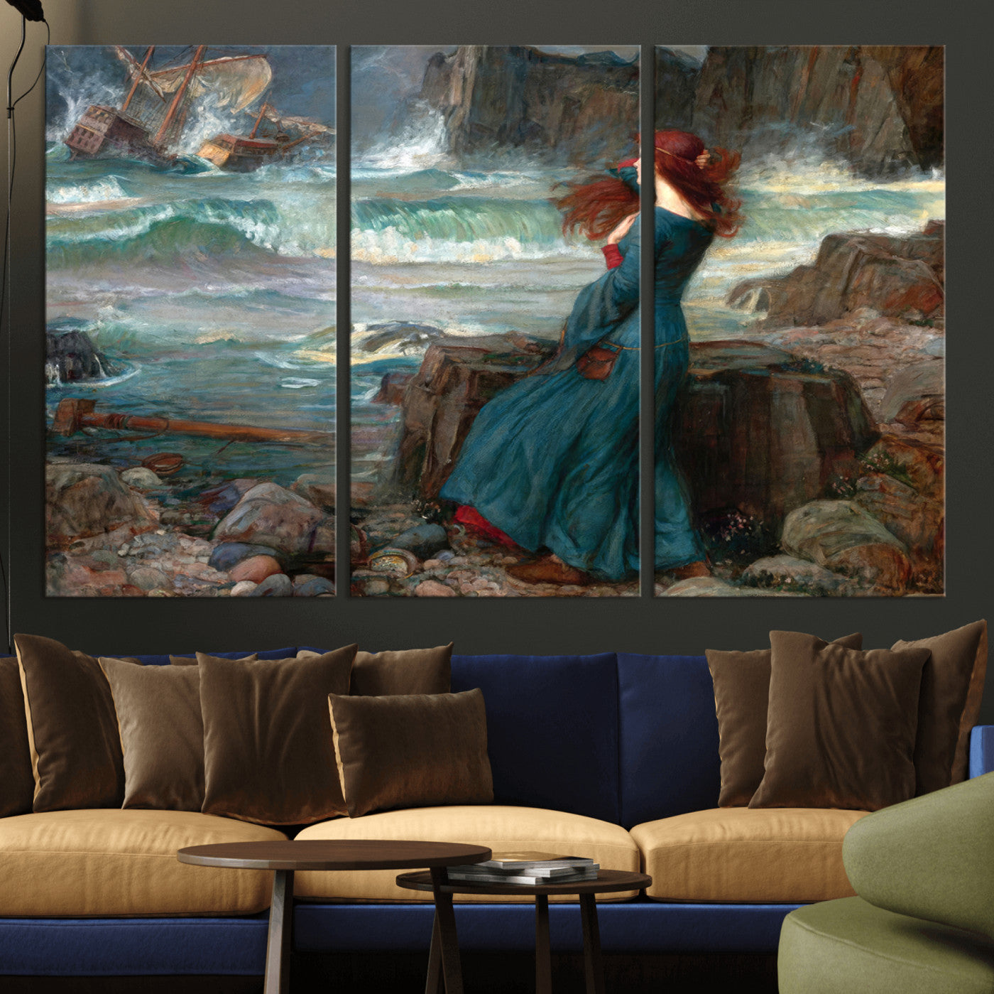 1-MGV-CV-36X24-Miranda by the Shore Wall Art Canvas Print – Tempest Scene Ocean Storm – Ready to Hang
