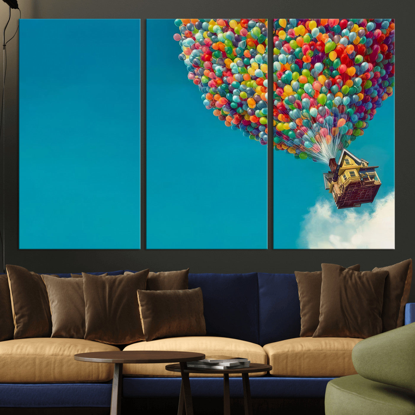 MGV-CV-48X32-3P - Carl Fredricksen, Up Movie Wall Art, Colorful Balloon House Art | Whimsical Wall Decor for Living