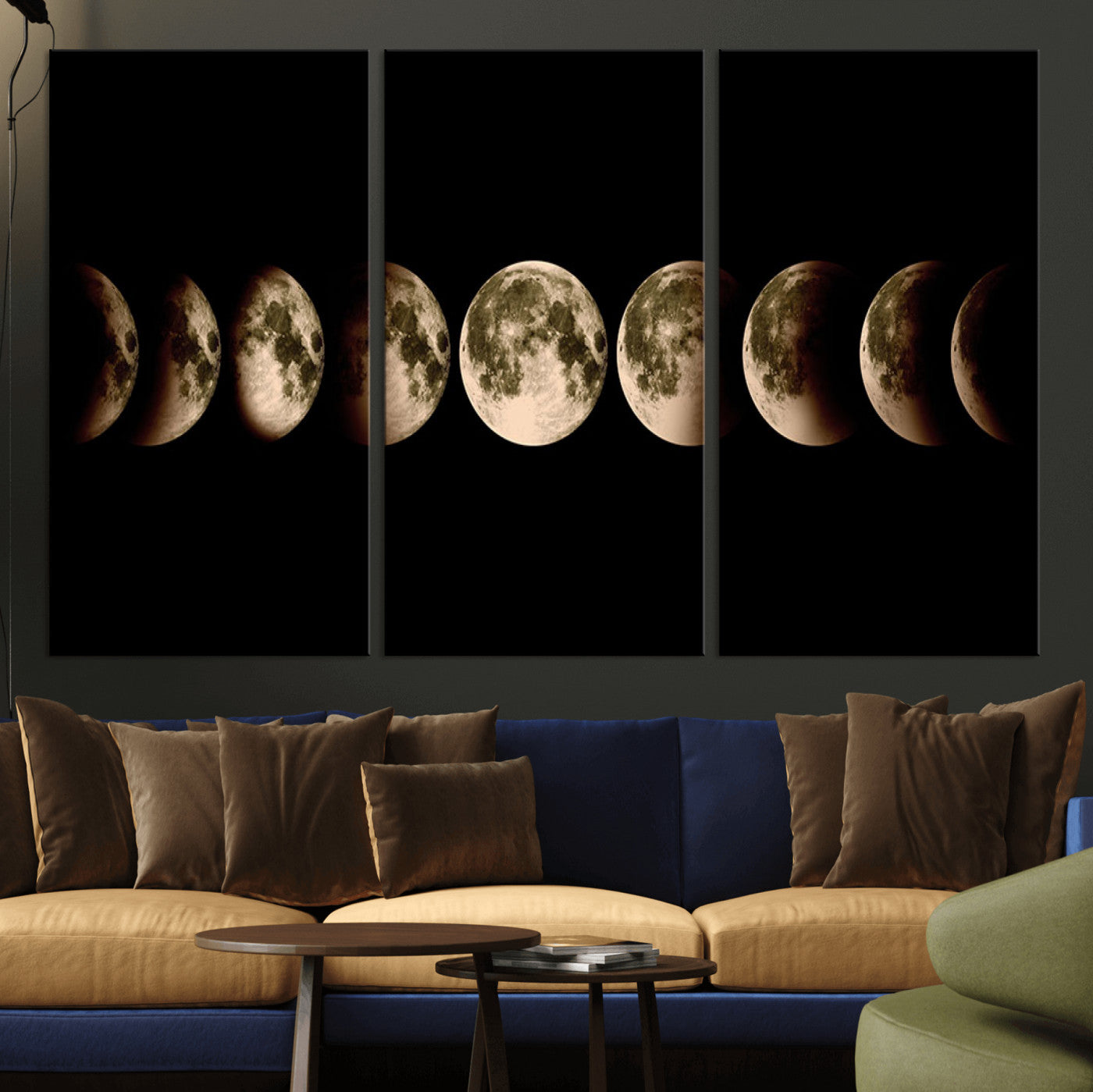 MGV-CV-48X32-3P - Phases of the Moon Wall Art | Canvas Print for Modern Wall Decor | Ready to Hang and Framed