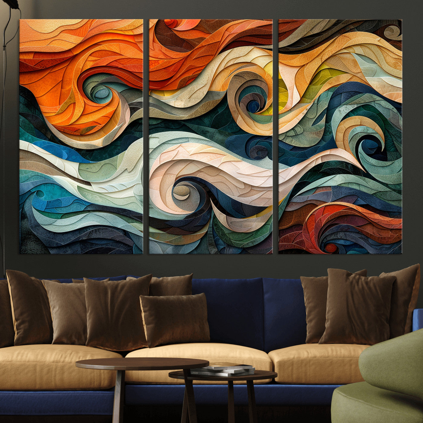 -Abstract Wave Wall Art | Ready to Hang Framed Canvas Print | Vibrant Home Decor for Modern Spaces