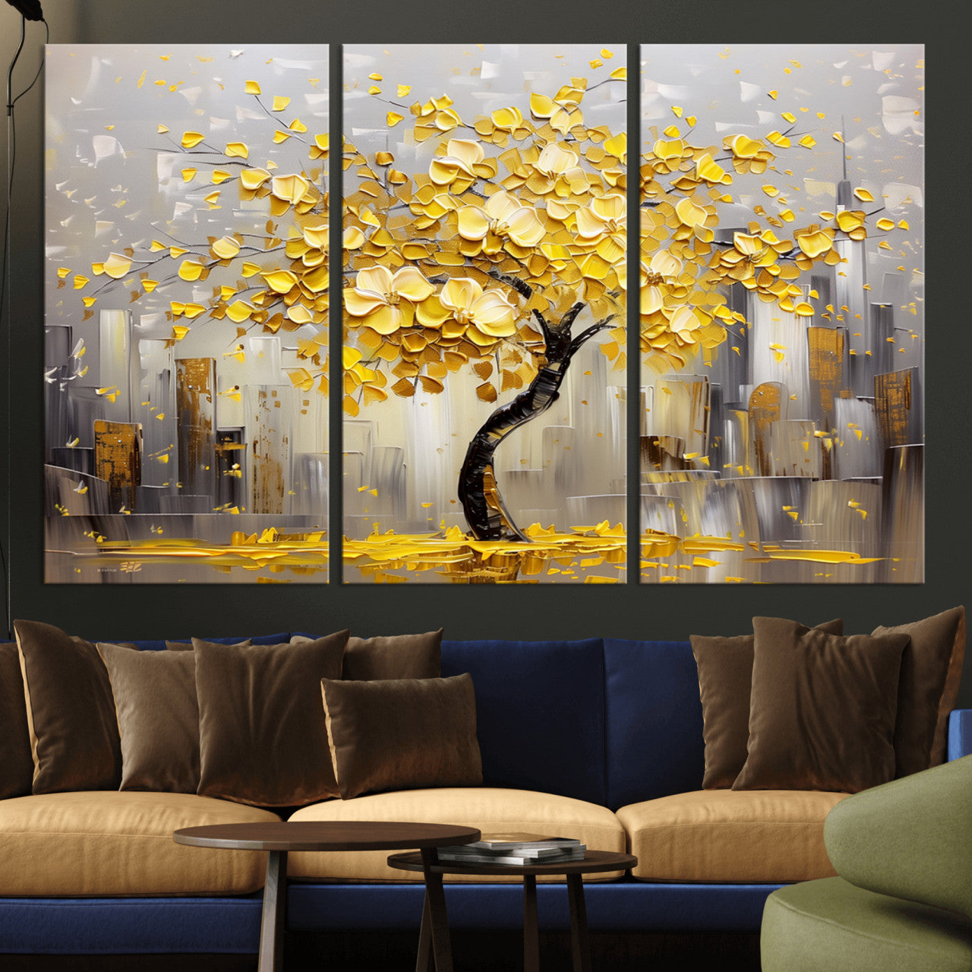 -Golden Tree Canvas Print | Abstract Wall Art for Modern Homes | Ready to Hang Framed Artwork