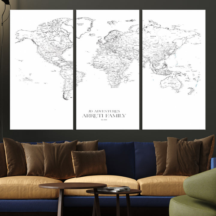 Personalized World Map Wall Art Canvas Print - Custom Push Pin Travel Map Canvas - Framed Map Print for Travel Lover Gift