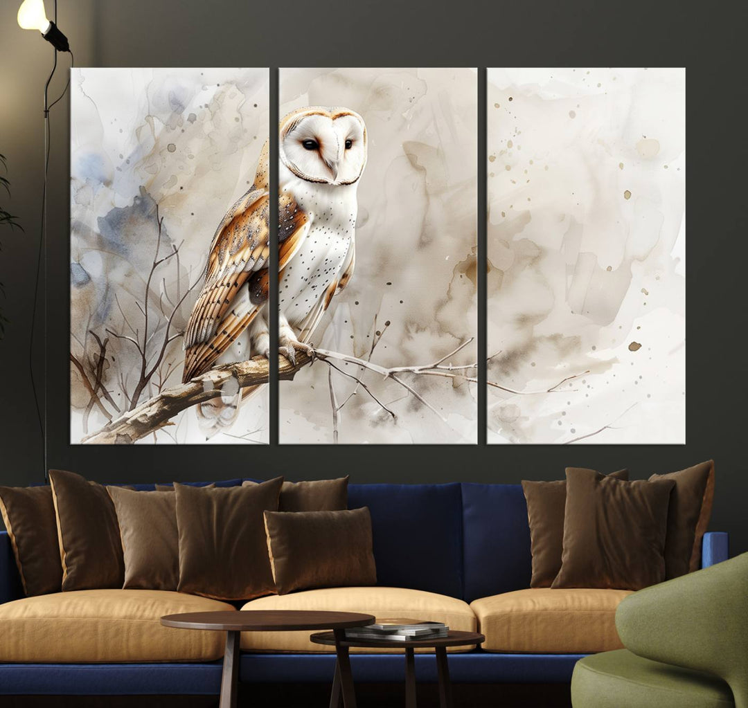 A Barn Owl Wall Art print is beautifully displayed.