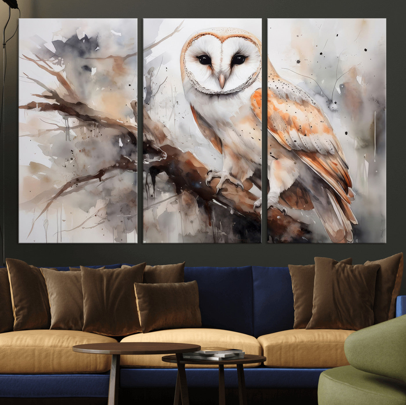 MGV-CV-48X32-3P - Barn Owl Wall Art | Watercolor Barn Owl Canvas Print | Perfect for Farmhouse Wall Decor | Ready to