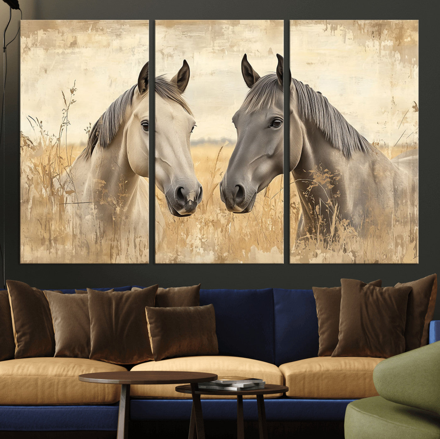 41082-MGV-CV-36X24-Chines Ink Style Grunge Horses Wall Art Canvas Print