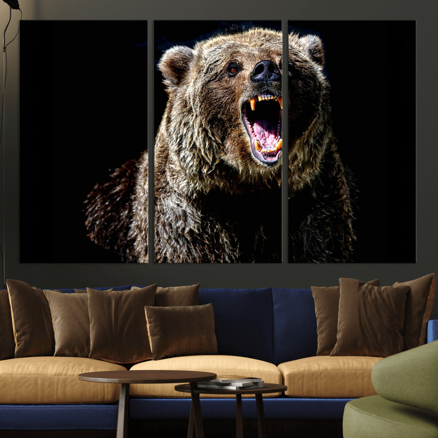 17625-MGV-CV-36X24-Grizzly Bear Canvas Print | Wildlife Wall Art for Cabin Decor | Ready to Hang Framed