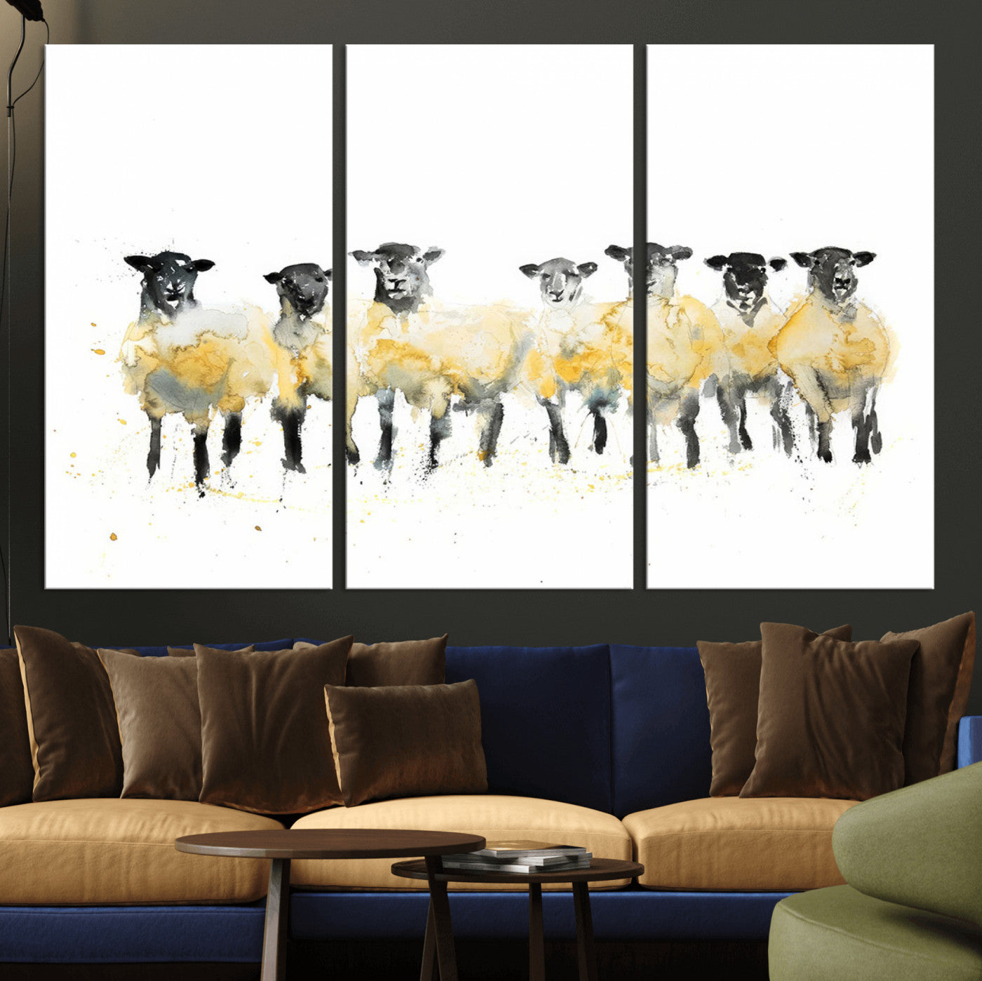 MGV-CV-48X32-3P - Farmhouse Wall Art Sheep Print | Ready to Hang Framed Canvas | Rustic Barn Decor