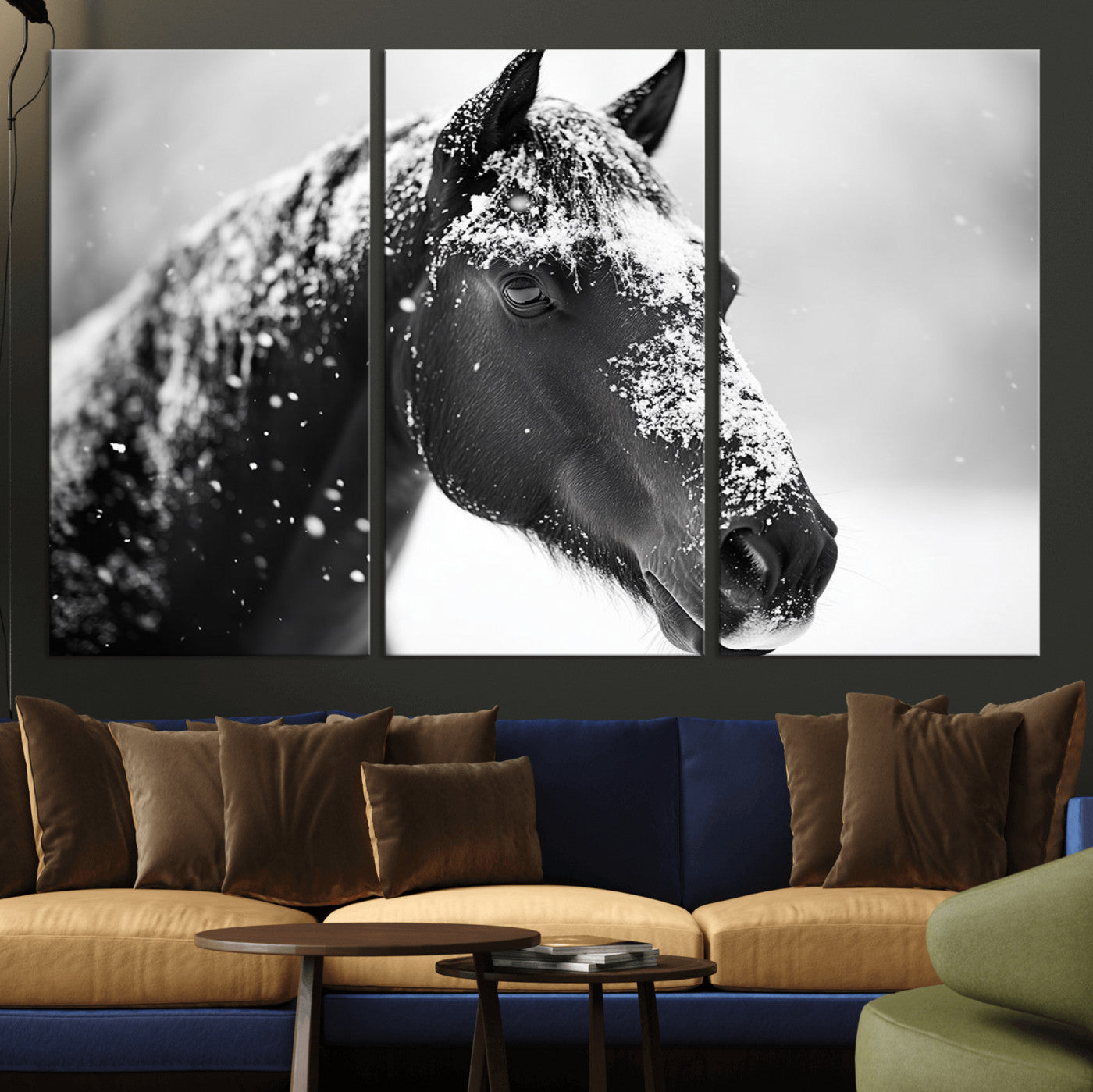 MGV-CV-48X32-3P - Horse Canvas Print - Winter Horse Snow Wall Art Canvas Print